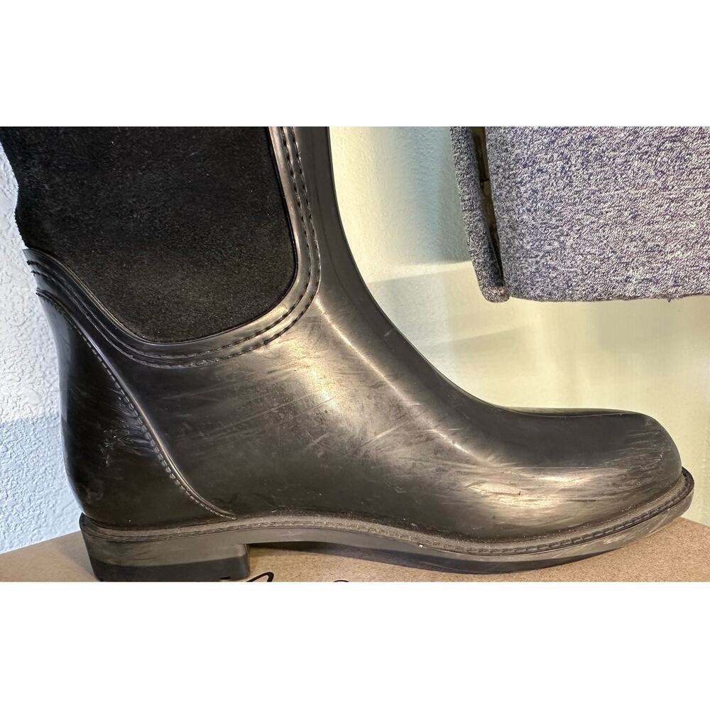 Menghi Italian Suede Leather & Rubber Rain Riding Tall Boots - Black, Size 35 - Picture 7 of 8